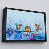 Kahverengi Çerçeveli Bahar ve Kuşlar Manzaralı Dekoratif Duvar Tablosu