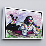 Altın Çerçeveli Silahlı Gangster Kız Pop Art Dekoratif Duvar Tablosu