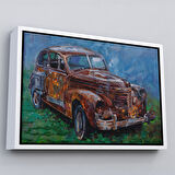 Altın Çerçeveli Paslı Eski Araba Dekoratif Duvar Tablosu