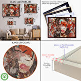 Kahverengi Çerçeveli Çağdaş Sanat Kadın portresi Yağlıboya Görünüm Dekoratif Kanvas Duvar Tablosu