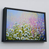 Altın Çerçeveli Kır Çiçekleri Yağlıboya Görünüm Dekoratif Kanvas Duvar Tablosu