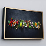 Beyaz Çerçeveli Mutfak Masasın da Baharatlar Dekoratif Kanvas Duvar Tablosu