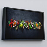 Beyaz Çerçeveli Mutfak Masasın da Baharatlar Dekoratif Kanvas Duvar Tablosu