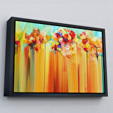 Altın Çerçeveli Soyut Çiçekler Yağlıboya Görünüm Dekoratif Kanvas Duvar Tablosu