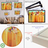 Altın Çerçeveli Soyut Çiçekler Yağlıboya Görünüm Dekoratif Kanvas Duvar Tablosu