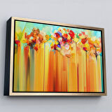 Kahverengi Çerçeveli Soyut Çiçekler Yağlıboya Görünüm Dekoratif Kanvas Duvar Tablosu