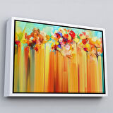 Kahverengi Çerçeveli Soyut Çiçekler Yağlıboya Görünüm Dekoratif Kanvas Duvar Tablosu