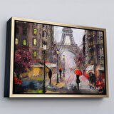 Beyaz Çerçeveli Eyfel Manzarası Yağlıboya Görünüm Dekoratif Kanvas Duvar Tablosu