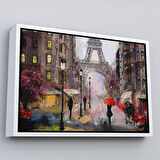 Siyah Çerçeveli Eyfel Manzarası Yağlıboya Görünüm Dekoratif Kanvas Duvar Tablosu