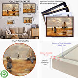 Beyaz Çerçeveli Balıkçılar ve Sahildeki Yelkenli Duvar Tablosu