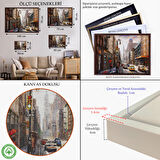 Siyah Çerçeveli New York Sokakları Ve Sarı Taksi Yağlıboya Görünüm Tablo