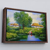 Kahverengi Çerçeveli Akarsudan Su Dolduran Kadın Yağlıboya Görünüm Dekoratif Kanvas Duvar Tablosu