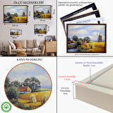 Altın Çerçeveli Buğday Tarlası Ve Değirmen Yağlıboya Görünüm Dekoratif Kanvas Duvar Tablosu