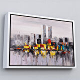 Beyaz Çerçeveli New York Şehir Manzarası Yağlıboya Görünüm Dekoratif Kanvas Duvar Tablosu