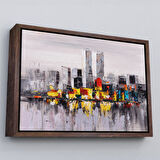 Beyaz Çerçeveli New York Şehir Manzarası Yağlıboya Görünüm Dekoratif Kanvas Duvar Tablosu