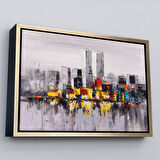 Beyaz Çerçeveli New York Şehir Manzarası Yağlıboya Görünüm Dekoratif Kanvas Duvar Tablosu