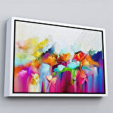 Kahverengi Çerçeveli Soyut Çiçekler Yağlıboya Görünüm Dekoratif Kanvas Duvar Tablosu