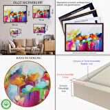 Kahverengi Çerçeveli Soyut Çiçekler Yağlıboya Görünüm Dekoratif Kanvas Duvar Tablosu