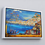 Altın Çerçeveli Güney İtalya Yağlıboya Görünüm Dekoratif Kanvas Duvar Tablosu