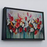 Siyah Çerçeveli Kır Çiçekleri Yağlıboya Görünüm Dekoratif Kanvas Duvar Tablosu