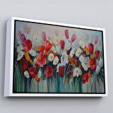 Siyah Çerçeveli Kır Çiçekleri Yağlıboya Görünüm Dekoratif Kanvas Duvar Tablosu