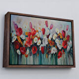 Siyah Çerçeveli Kır Çiçekleri Yağlıboya Görünüm Dekoratif Kanvas Duvar Tablosu