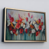 Siyah Çerçeveli Kır Çiçekleri Yağlıboya Görünüm Dekoratif Kanvas Duvar Tablosu