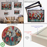 Siyah Çerçeveli Kır Çiçekleri Yağlıboya Görünüm Dekoratif Kanvas Duvar Tablosu