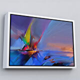 Siyah Çerçeveli Fırça Darbeli Yelkenli Soyut Yağlıboya Görünüm Kanvas Tablosu