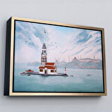 Kahverengi Çerçeveli Kız Kulesi Yağlıboya Görünüm Dekoratif Kanvas Tablo