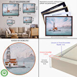 Kahverengi Çerçeveli Kız Kulesi Yağlıboya Görünüm Dekoratif Kanvas Tablo