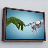 Altın Çerçeveli Doğa Ve Teknoloji Soyut Dekoratif Kanvas Duvar Tablosu