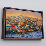 Altın Çerçeveli Eminönü Balıkçı Tekneleri Yağlıboya Görünümlü Kanvas Tablo