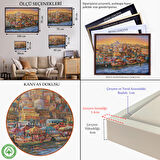 Siyah Çerçeveli Eminönü Balıkçı Tekneleri Yağlıboya Görünümlü Kanvas Tablo