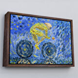 Kahverengi Çerçeveli Yağmurda Süren Bisikletçi Yağlıboya Görünüm Dekoratif Kanvas Duvar Tablosu