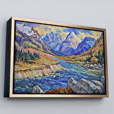 Kahverengi Çerçeveli Kafkas Dağları Manzaralı Yağlıboya Görünüm Dekoratif Tablo