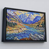 Kahverengi Çerçeveli Kafkas Dağları Manzaralı Yağlıboya Görünüm Dekoratif Tablo