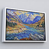 Kahverengi Çerçeveli Kafkas Dağları Manzaralı Yağlıboya Görünüm Dekoratif Tablo