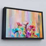 Altın Çerçeveli Fırça Darbeli Soyut Çiçek Yağlıboya Görünüm Kanvas Tablo