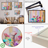 Altın Çerçeveli Fırça Darbeli Soyut Çiçek Yağlıboya Görünüm Kanvas Tablo