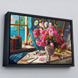 Siyah Çerçeveli Deniz Manzaralı Yağlıboya Görünüm Dekoratif Kanvas Tablo