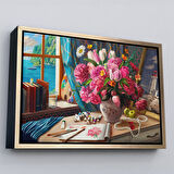 Siyah Çerçeveli Deniz Manzaralı Yağlıboya Görünüm Dekoratif Kanvas Tablo