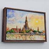 Kahverengi Çerçeveli Wat Arun Tapınağı Tayland Bangkok Dekoratif Kanvas Tablo