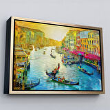 Altın Çerçeveli İtalya Venedik Gondol Manzarası Yağlıboya Görünüm Dekoratif Kanvas Duvar Tablosu