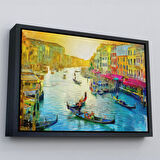 Altın Çerçeveli İtalya Venedik Gondol Manzarası Yağlıboya Görünüm Dekoratif Kanvas Duvar Tablosu