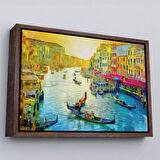 Altın Çerçeveli İtalya Venedik Gondol Manzarası Yağlıboya Görünüm Dekoratif Kanvas Duvar Tablosu