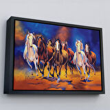 Altın Çerçeveli Koşan Atlar Yağlıboya Görünüm Dekoratif Kanvas Tablo