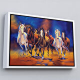Altın Çerçeveli Koşan Atlar Yağlıboya Görünüm Dekoratif Kanvas Tablo