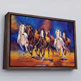 Altın Çerçeveli Koşan Atlar Yağlıboya Görünüm Dekoratif Kanvas Tablo
