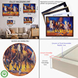 Altın Çerçeveli Koşan Atlar Yağlıboya Görünüm Dekoratif Kanvas Tablo